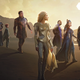 Makkari, Kingo, Druig, Sprite, Gilgamesh, Thena, Phastos, Ajak, Irakis, and Sersi look right into the distance.